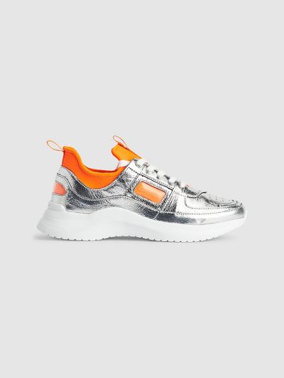 Calvin Klein Cipők HU230216 | Calvin Klein Bőr Női Sportcipő Titán / Narancssárga